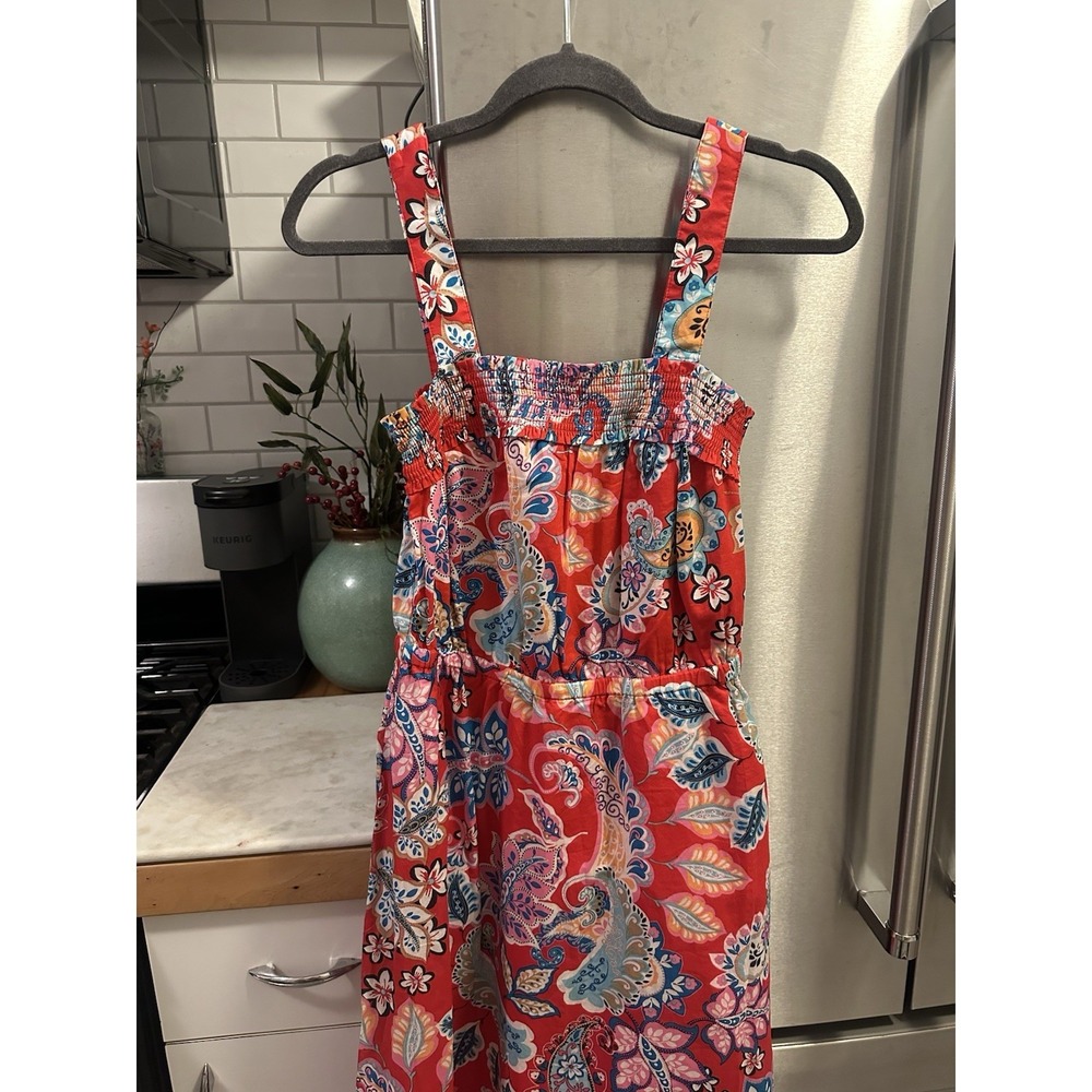 Talbots‎ Fit And Flare Red Paisley Print Square Neckline Babydoll Easter, Brunch